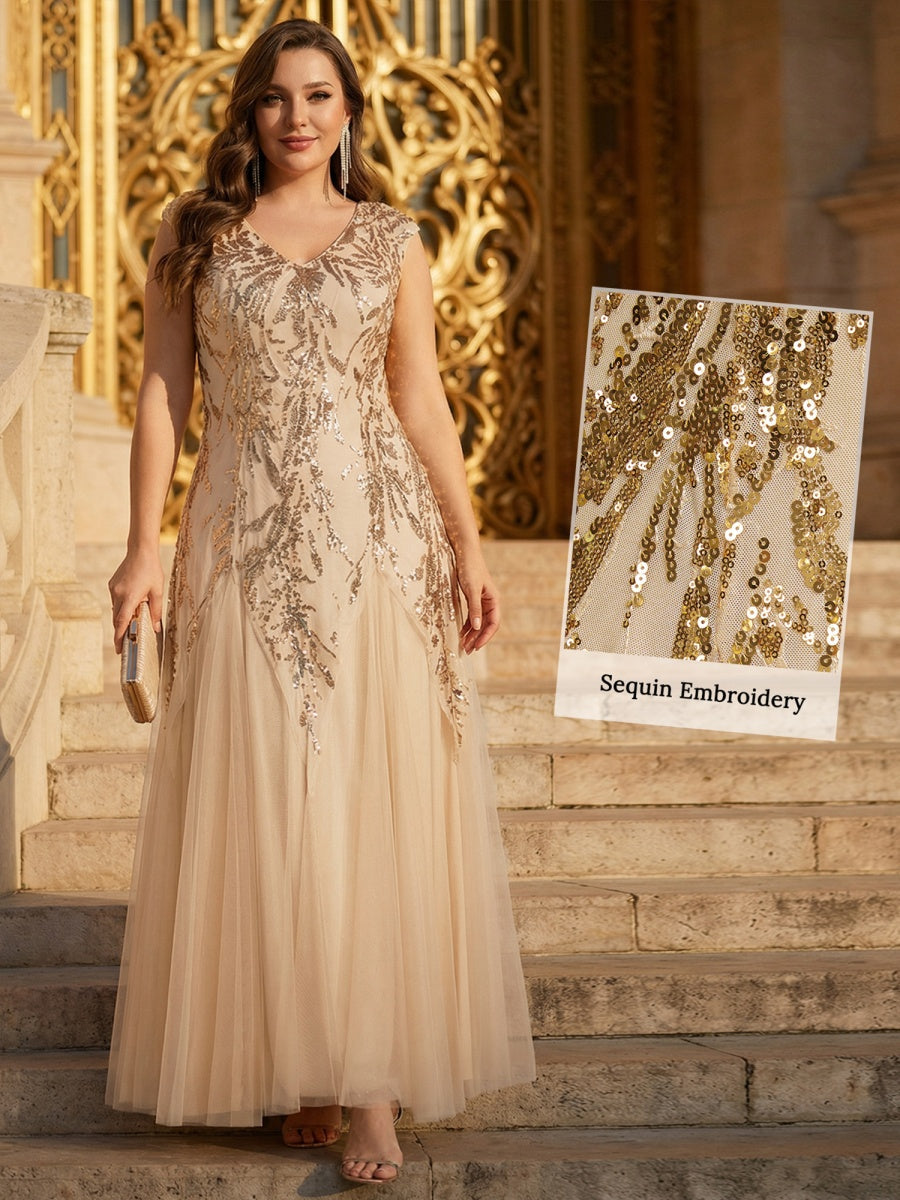 pretty FREYA|Plus Size Glitter High Stretch Cap Sleeve Tulle Mother of the Bride Dress
