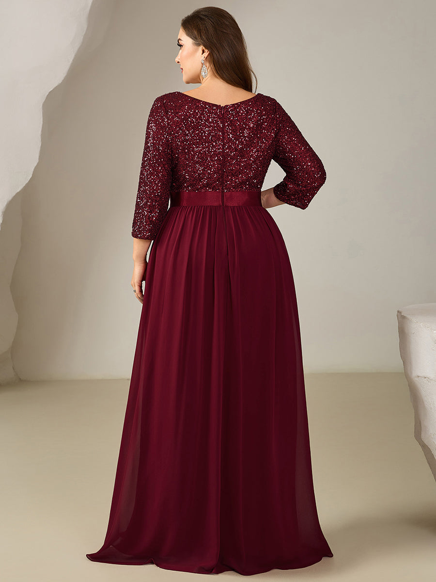 pretty EMILIA|Plus Size  Sequin 3/4 Sleeves Evening Dress