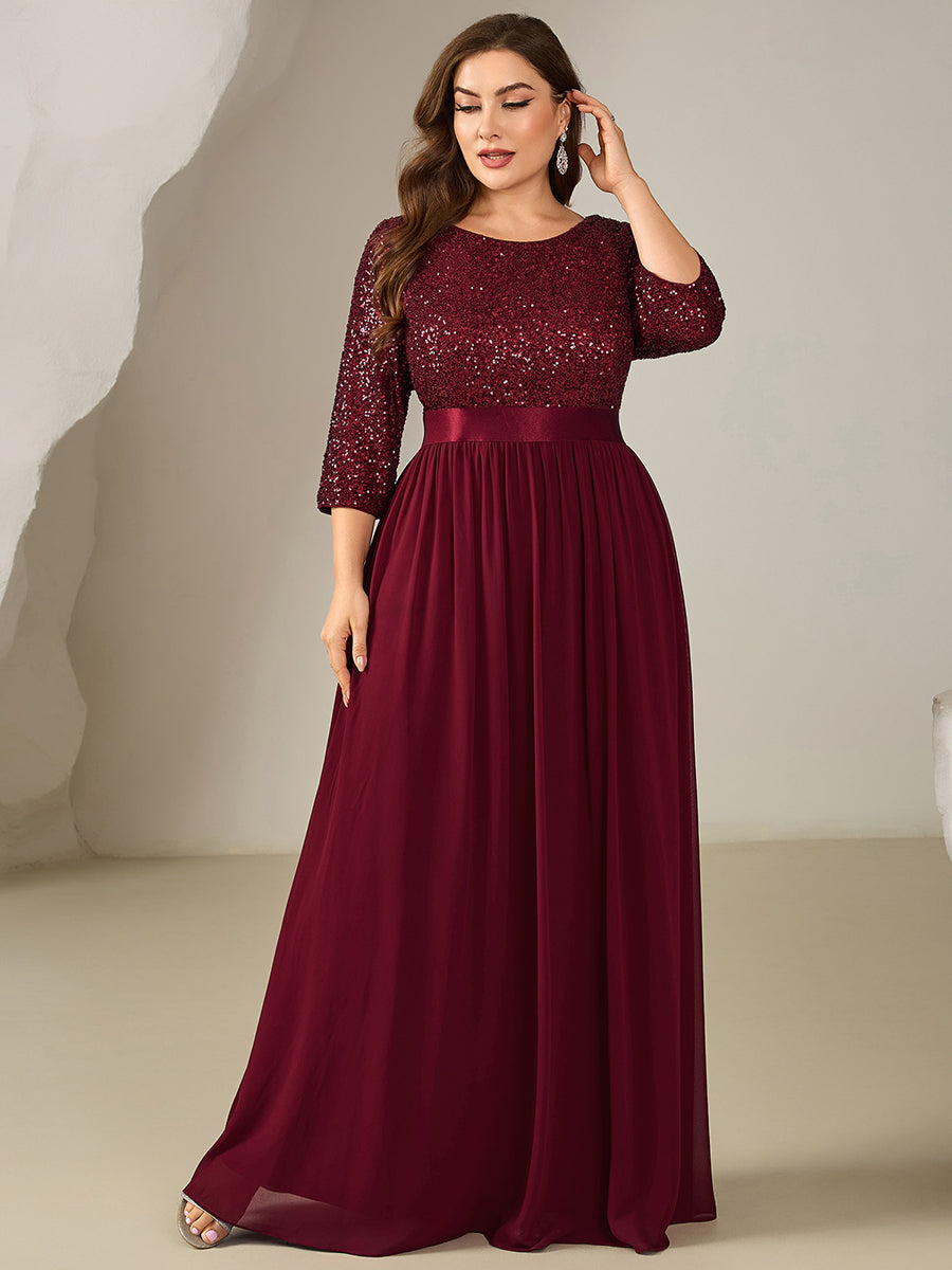 pretty EMILIA|Plus Size  Sequin 3/4 Sleeves Evening Dress