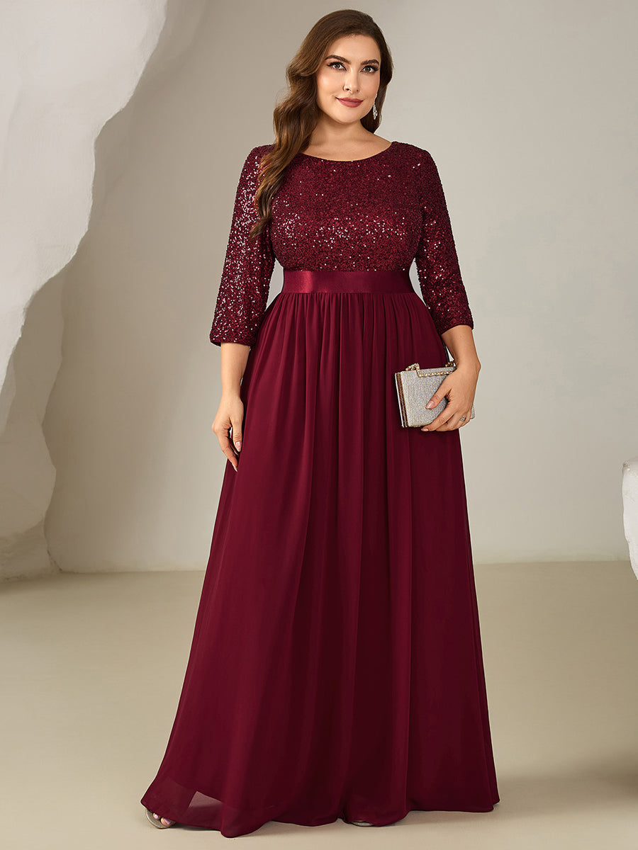 pretty EMILIA|Plus Size  Sequin 3/4 Sleeves Evening Dress