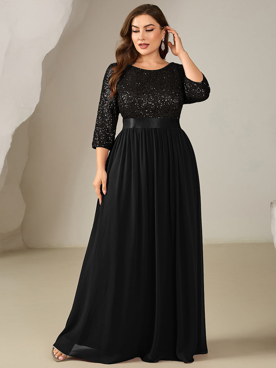 pretty EMILIA|Plus Size  Sequin 3/4 Sleeves Evening Dress