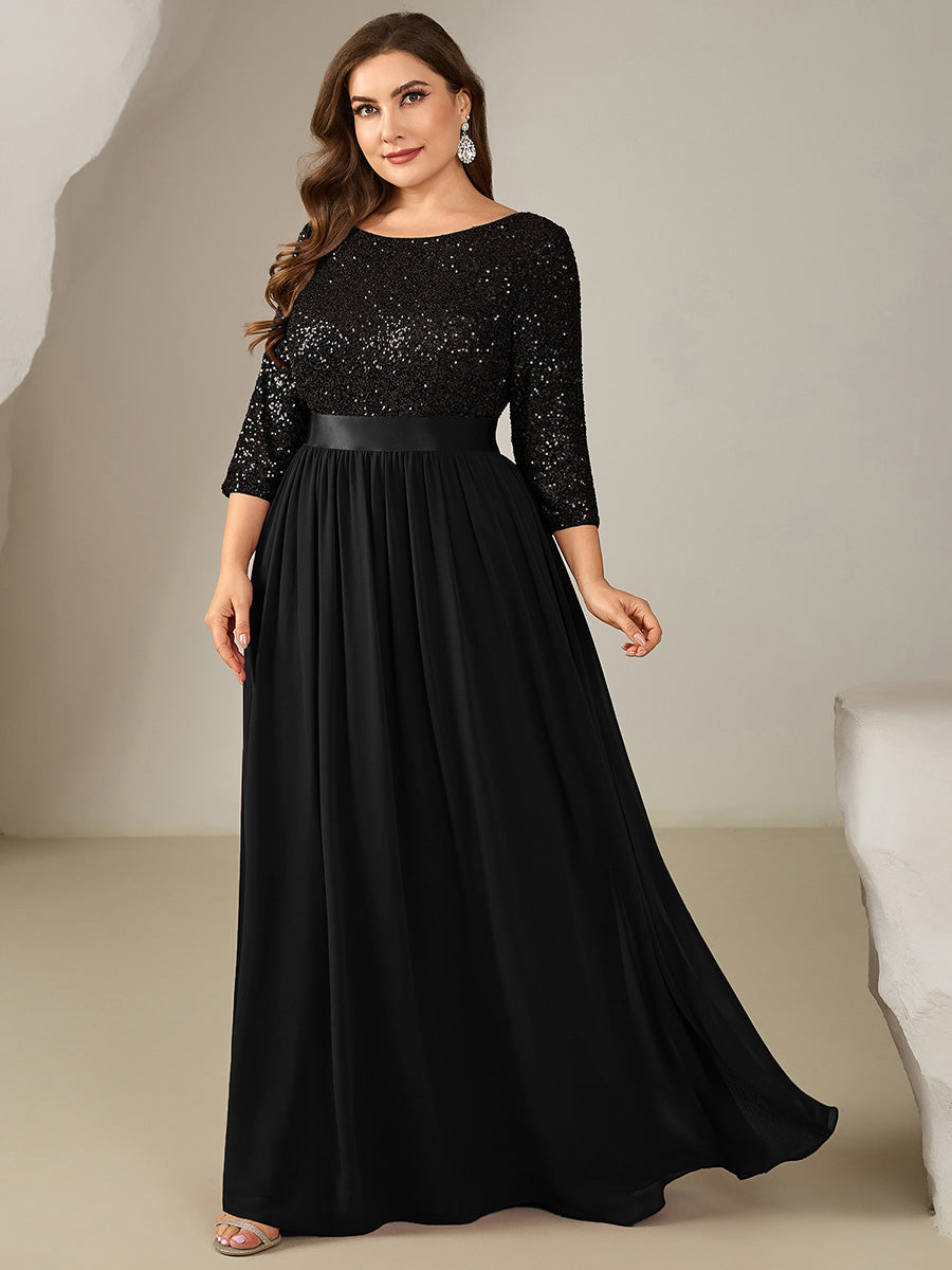 pretty EMILIA|Plus Size  Sequin 3/4 Sleeves Evening Dress