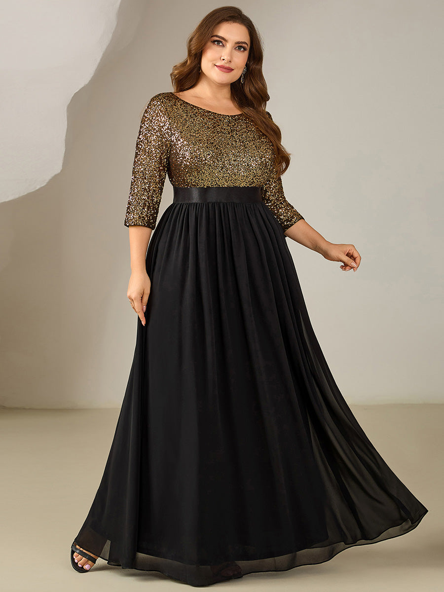 pretty EMILIA|Plus Size  Sequin 3/4 Sleeves Evening Dress