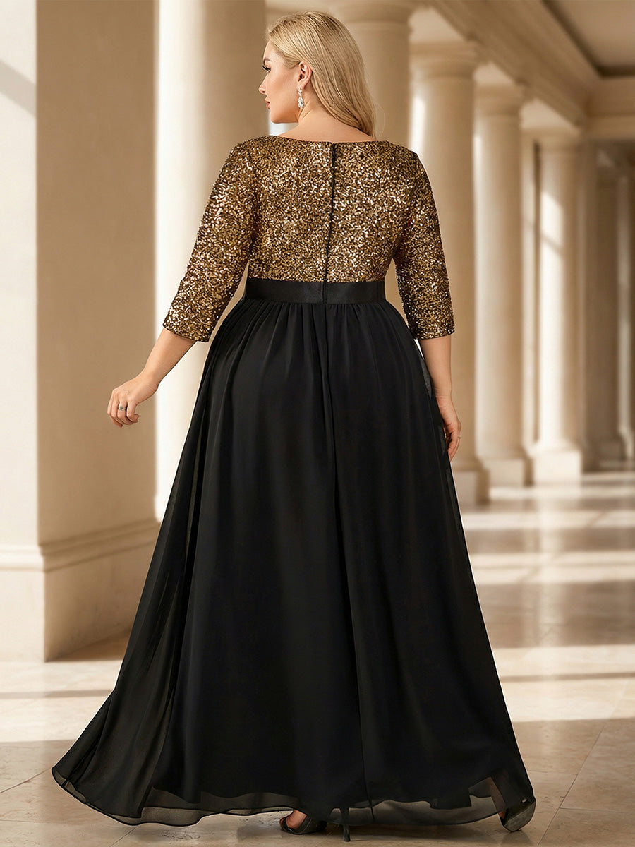 pretty EMILIA|Plus Size  Sequin 3/4 Sleeves Evening Dress