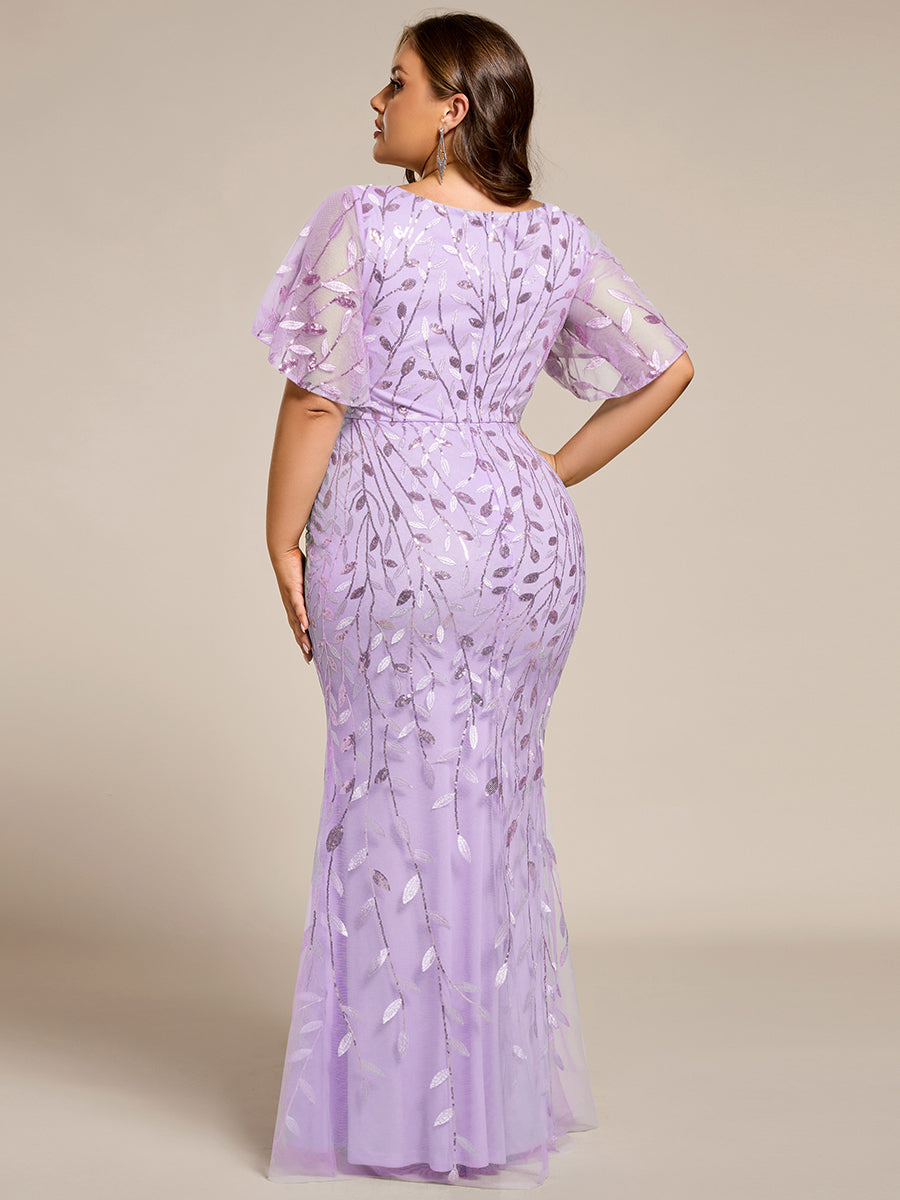 pretty DIONE|Fashion Plus Size V Neck Mermaid Sequin & Tulle Evening Dress