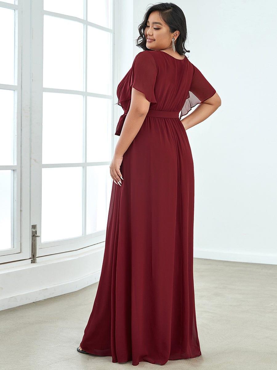 pretty LEORA|Plus Size Chiffon Tie-Waist Evening Dress
