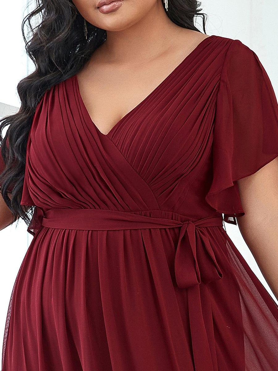 pretty LEORA|Plus Size Chiffon Tie-Waist Evening Dress
