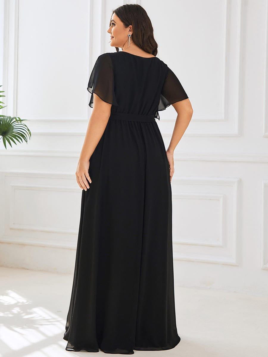 pretty LEORA|Plus Size Chiffon Tie-Waist Evening Dress