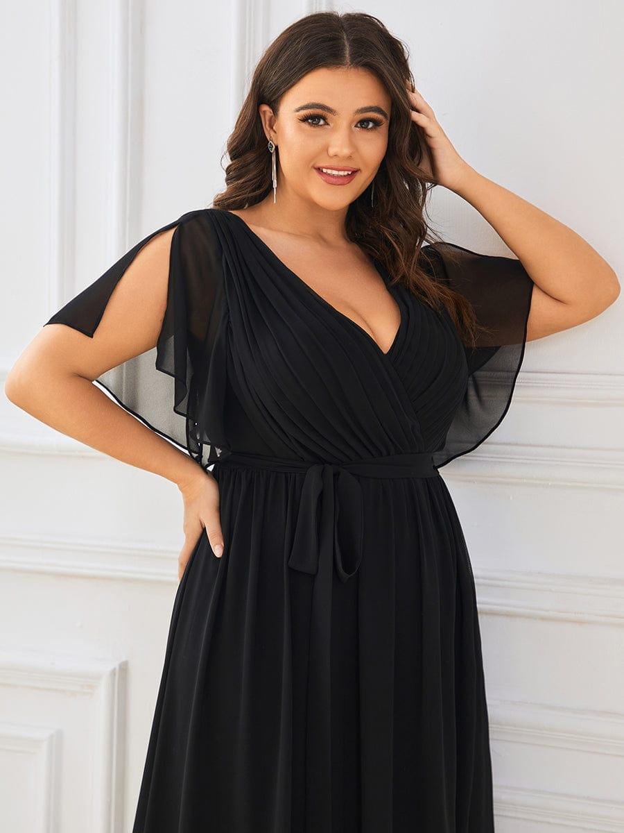 pretty LEORA|Plus Size Chiffon Tie-Waist Evening Dress