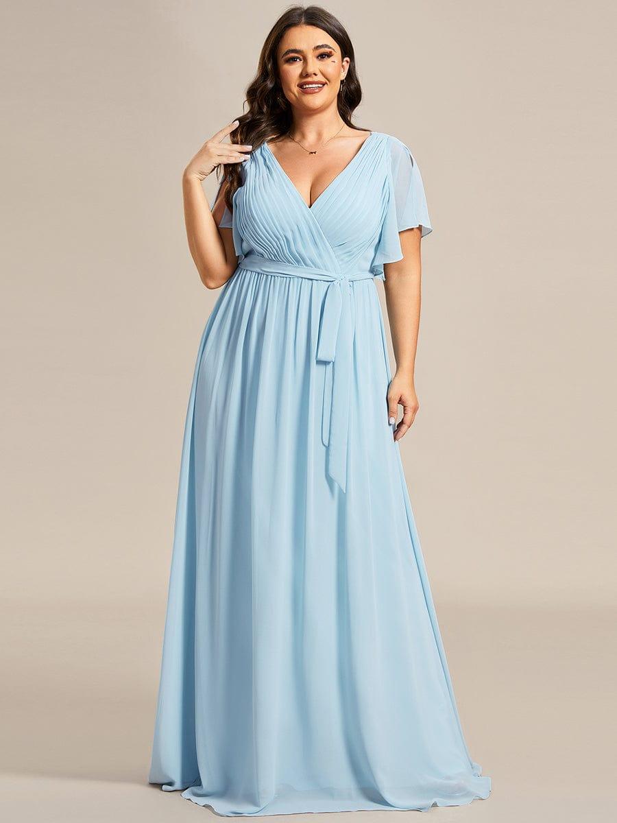 pretty LEORA|Plus Size Chiffon Tie-Waist Evening Dress