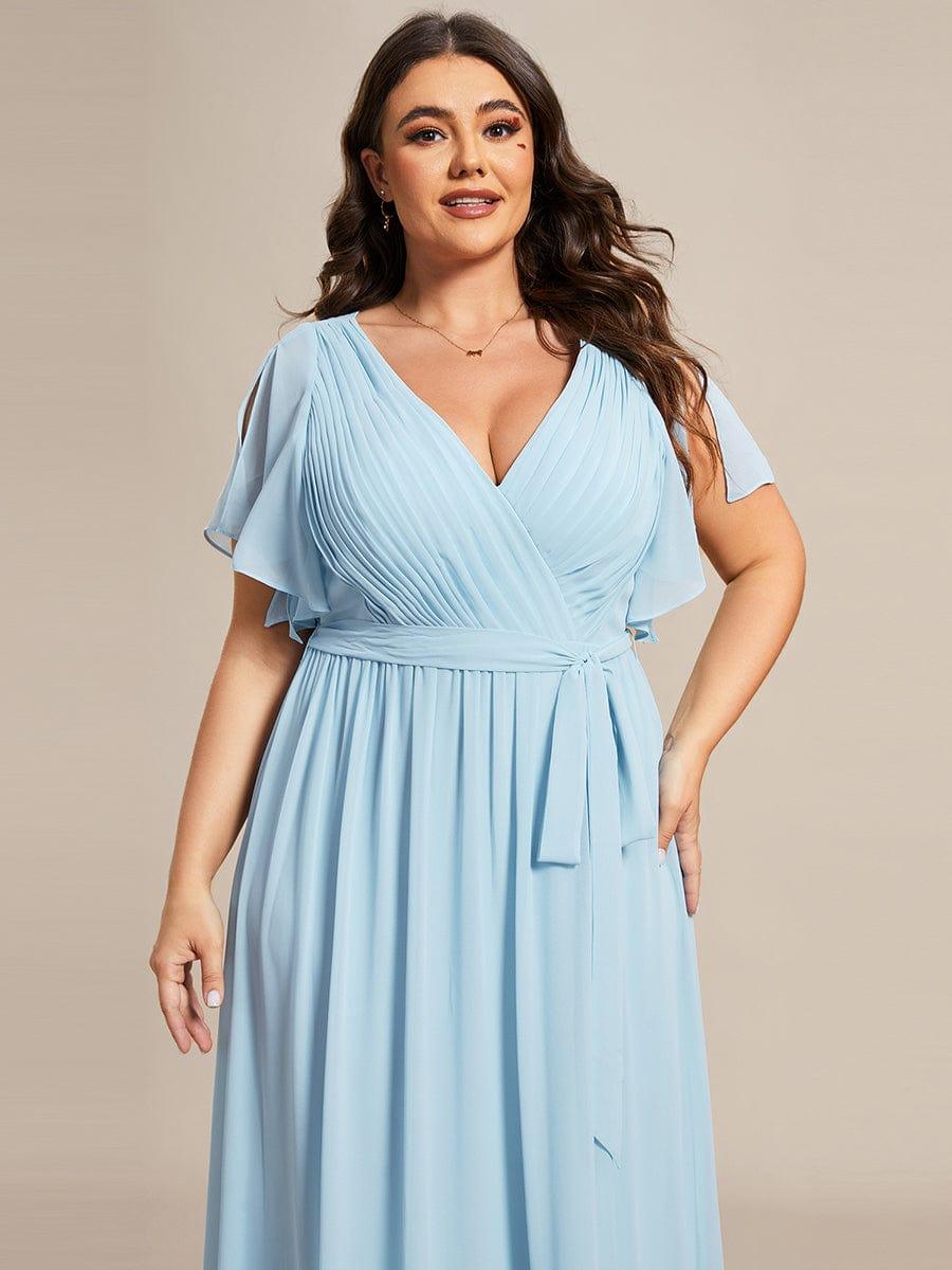 pretty LEORA|Plus Size Chiffon Tie-Waist Evening Dress