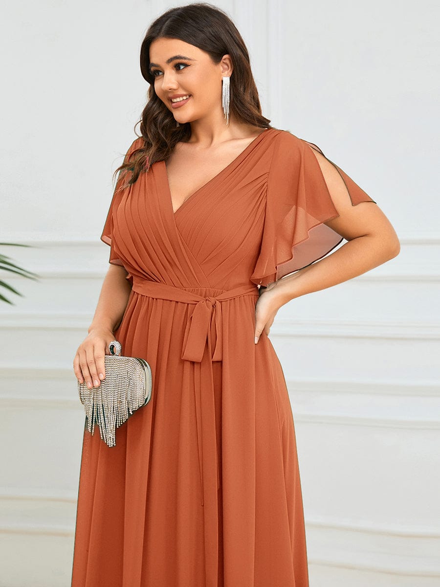pretty LEORA|Plus Size Chiffon Tie-Waist Evening Dress