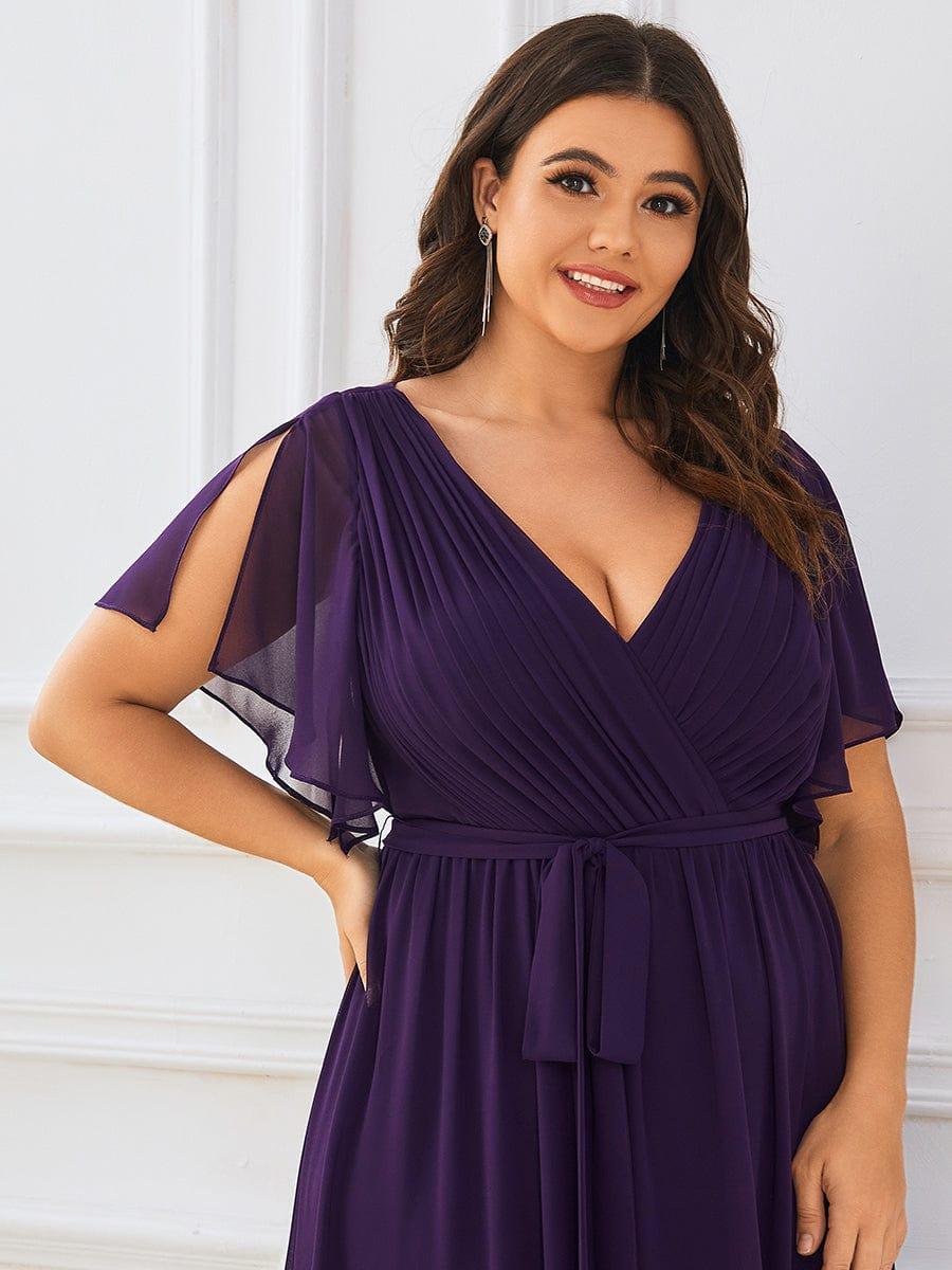 pretty LEORA|Plus Size Chiffon Tie-Waist Evening Dress