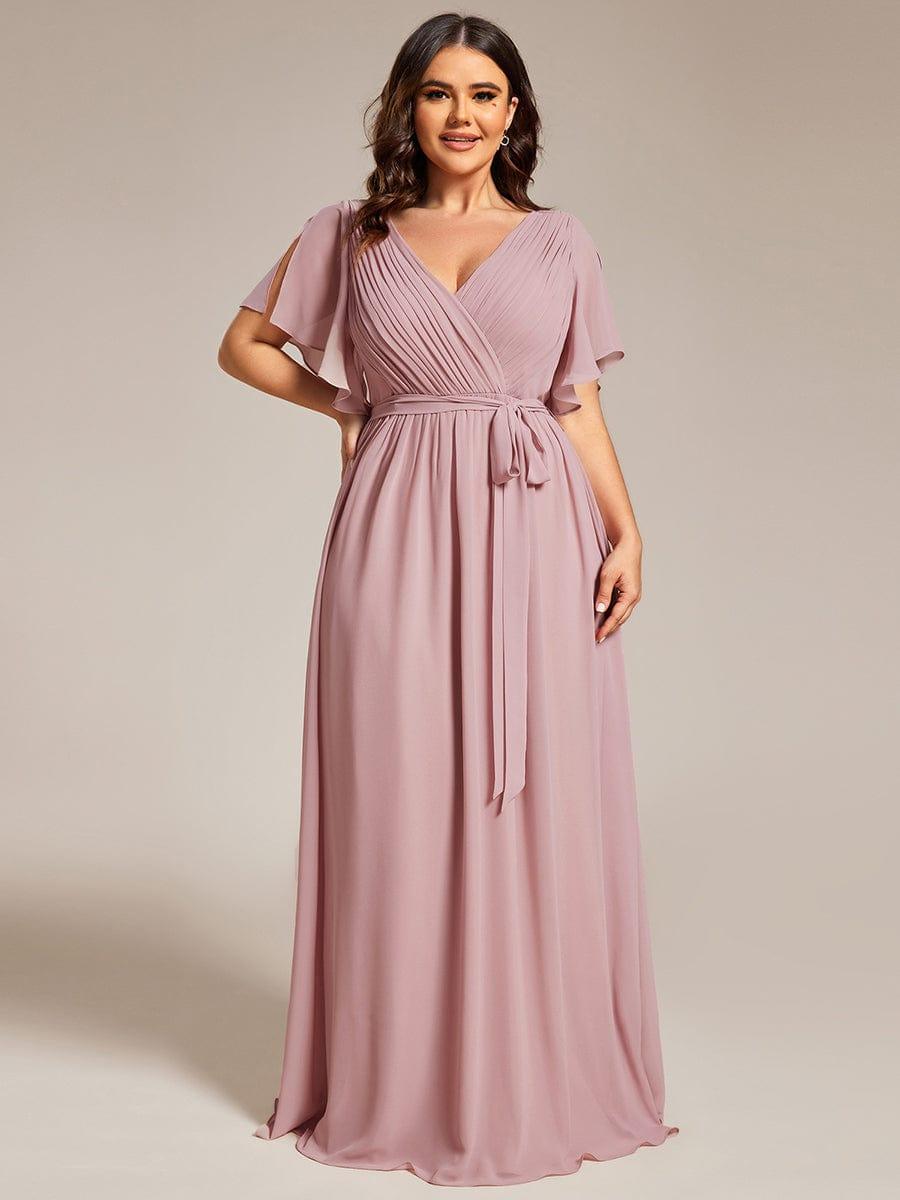pretty LEORA|Plus Size Chiffon Tie-Waist Evening Dress
