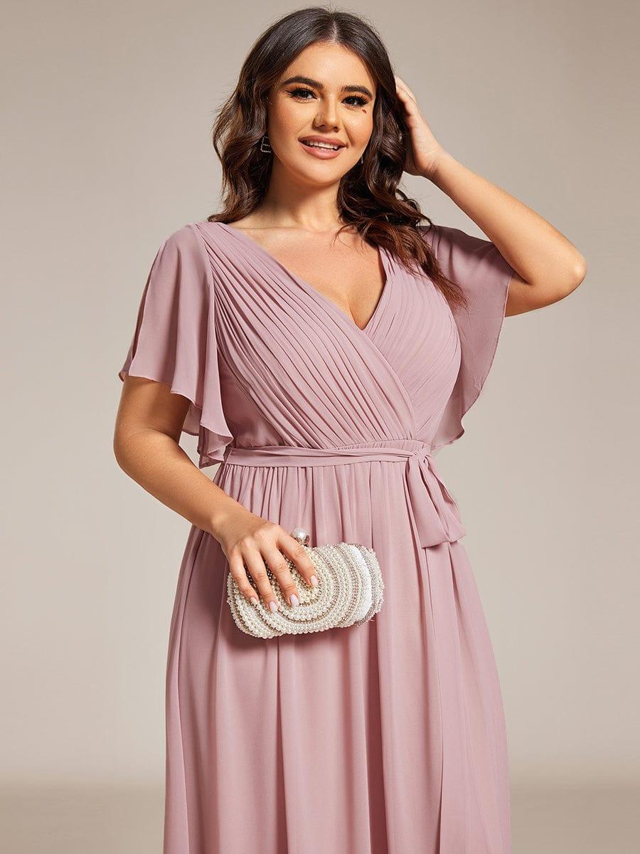 pretty LEORA|Plus Size Chiffon Tie-Waist Evening Dress