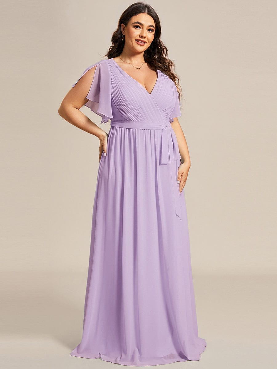 pretty LEORA|Plus Size Chiffon Tie-Waist Evening Dress