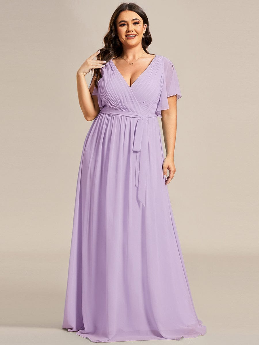 pretty LEORA|Plus Size Chiffon Tie-Waist Evening Dress