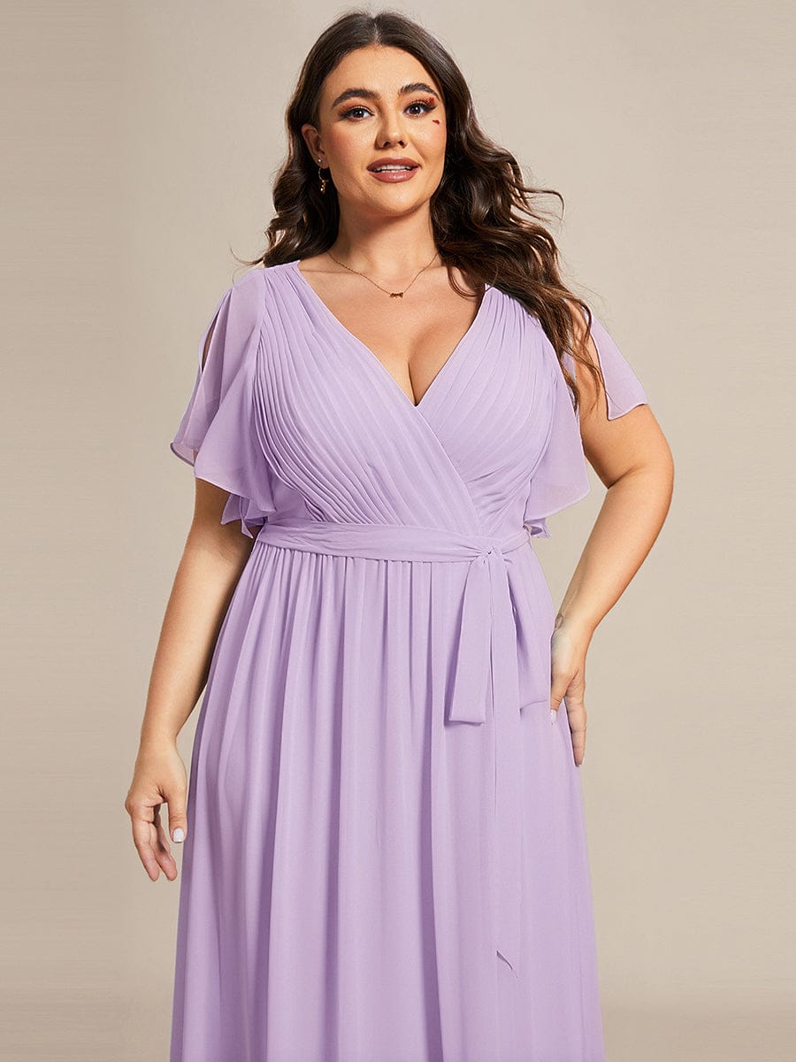 pretty LEORA|Plus Size Chiffon Tie-Waist Evening Dress