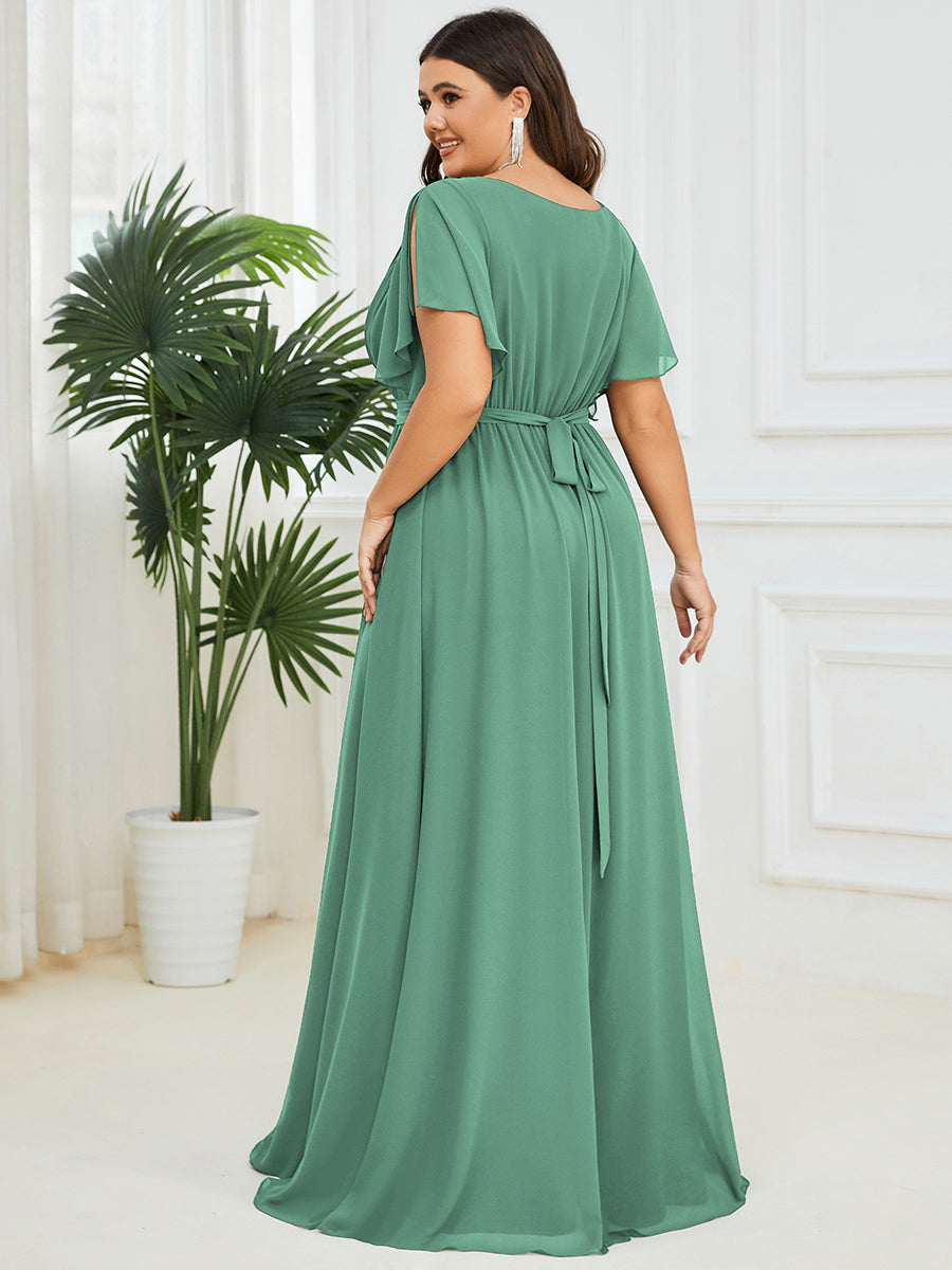 pretty LEORA|Plus Size Chiffon Tie-Waist Evening Dress