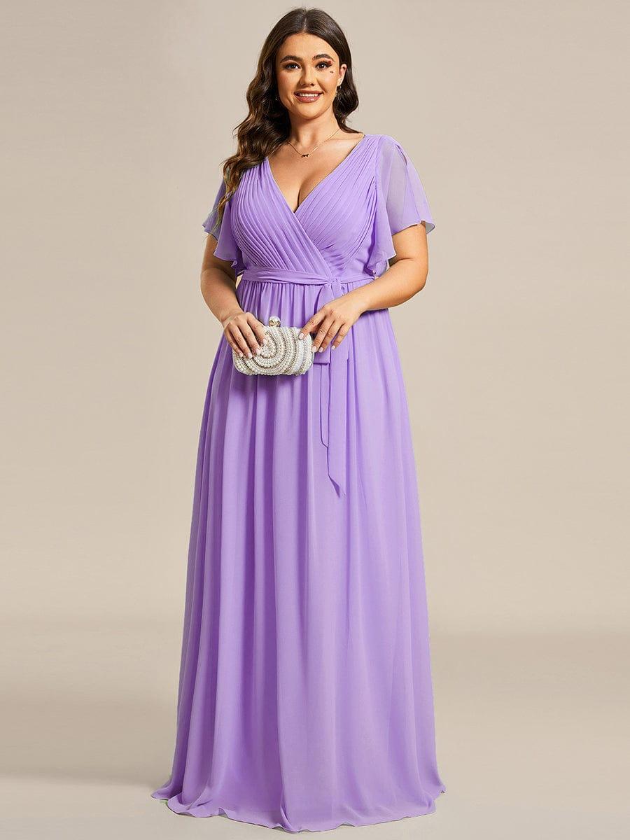 pretty LEORA|Plus Size Chiffon Tie-Waist Evening Dress