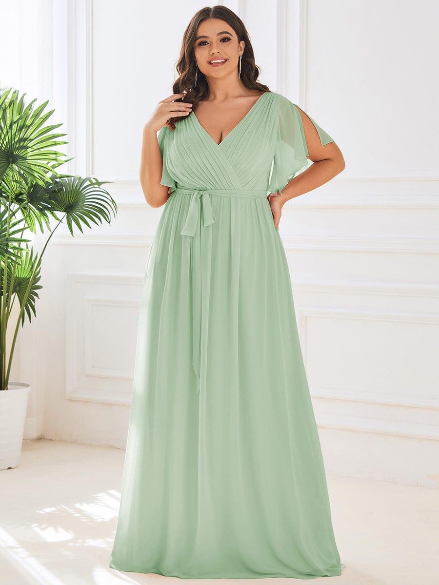 pretty LEORA|Plus Size Chiffon Tie-Waist Evening Dress