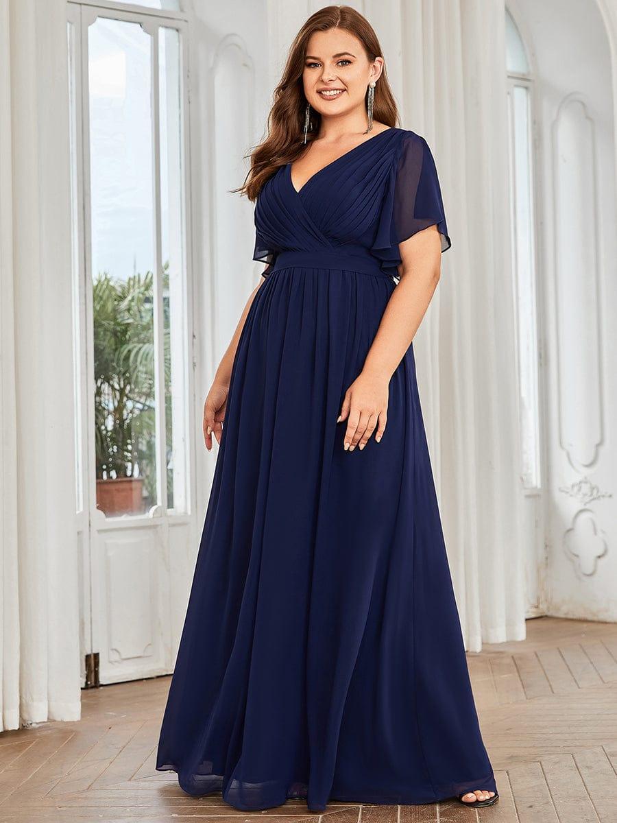 pretty LEORA|Plus Size Chiffon Tie-Waist Evening Dress