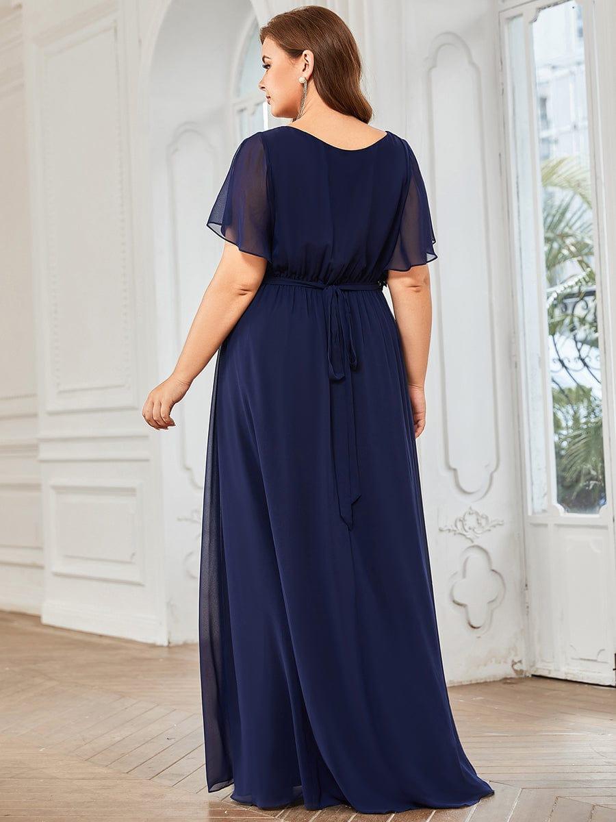 pretty LEORA|Plus Size Chiffon Tie-Waist Evening Dress