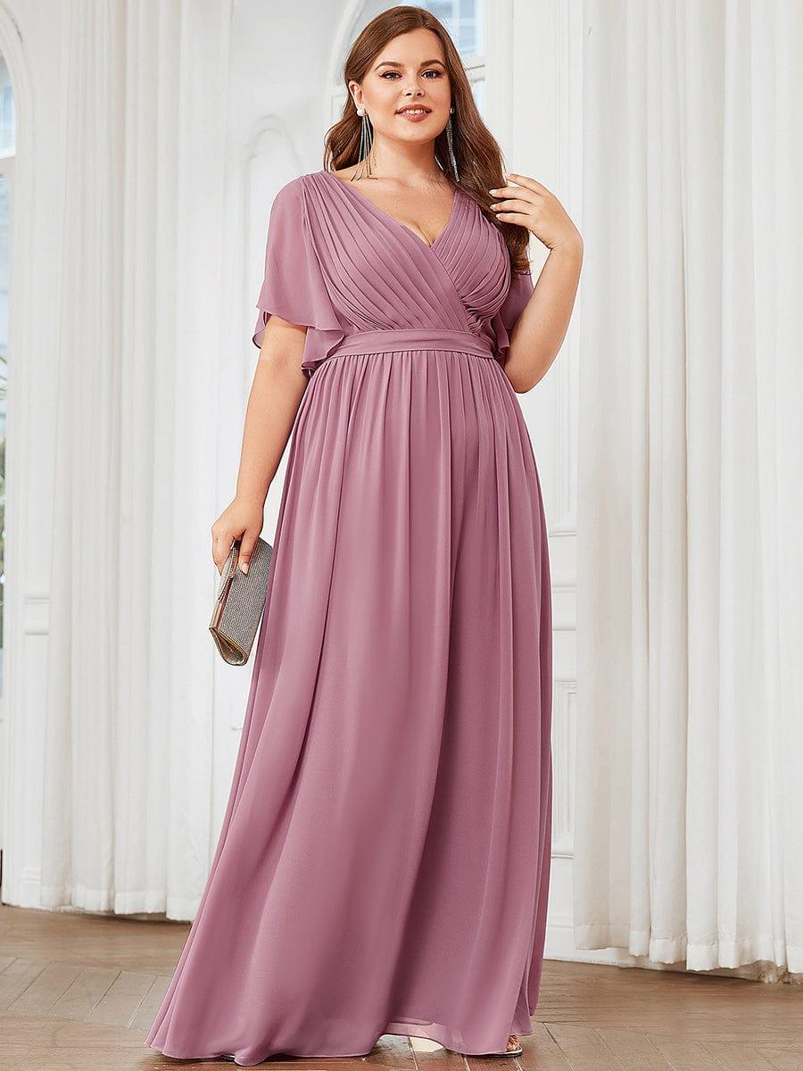 pretty LEORA|Plus Size Chiffon Tie-Waist Evening Dress