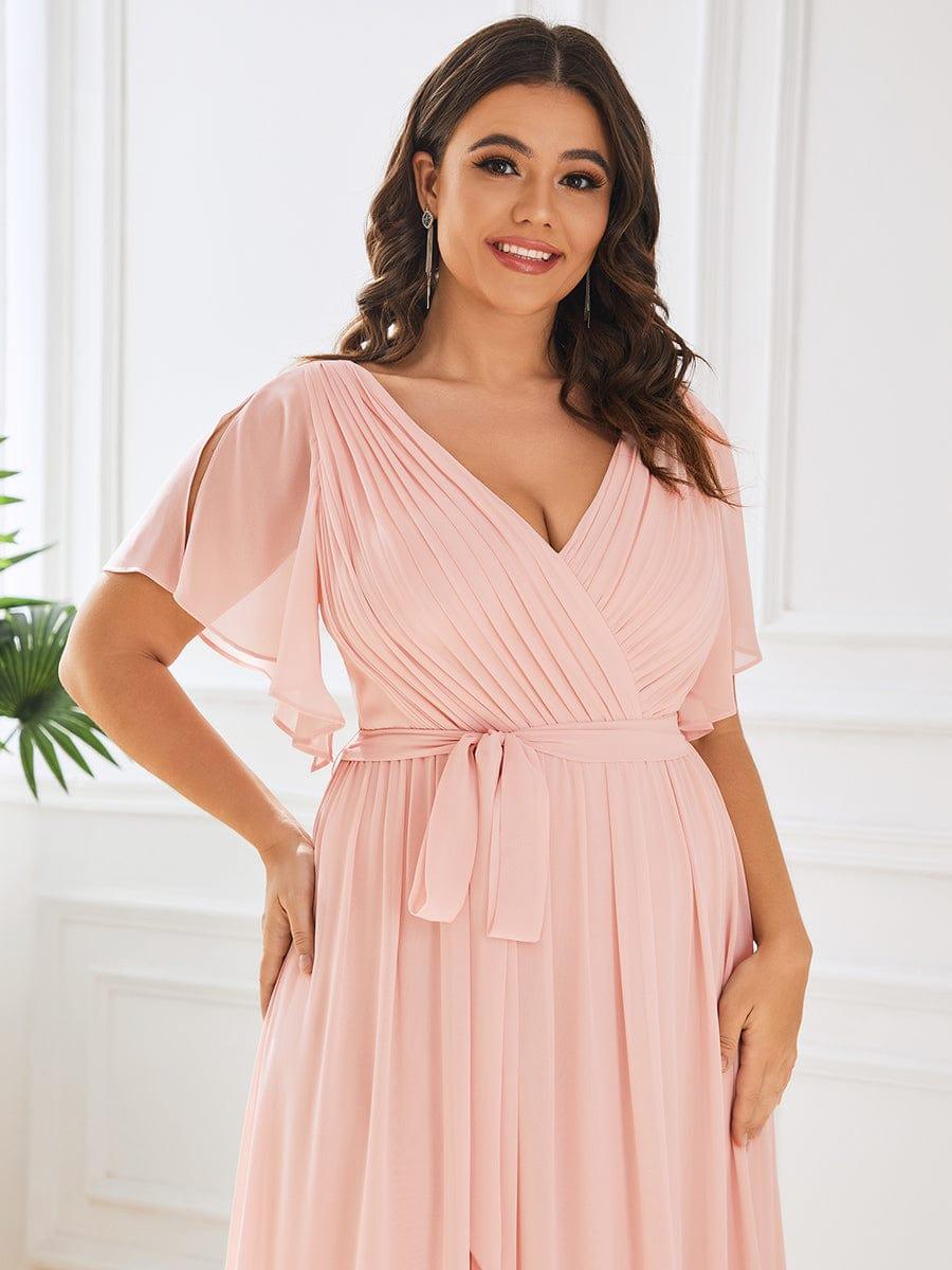 pretty LEORA|Plus Size Chiffon Tie-Waist Evening Dress