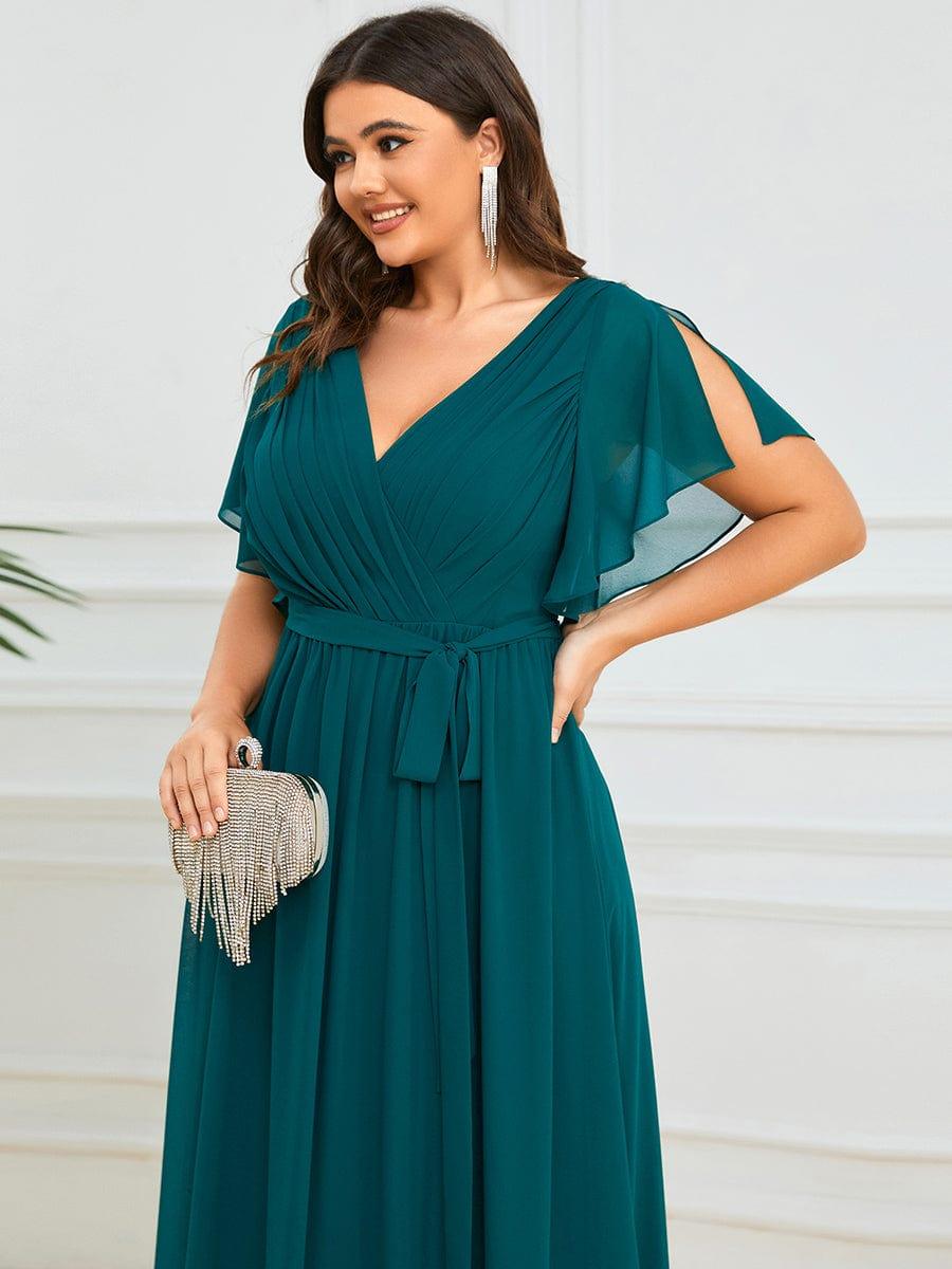 pretty LEORA|Plus Size Chiffon Tie-Waist Evening Dress