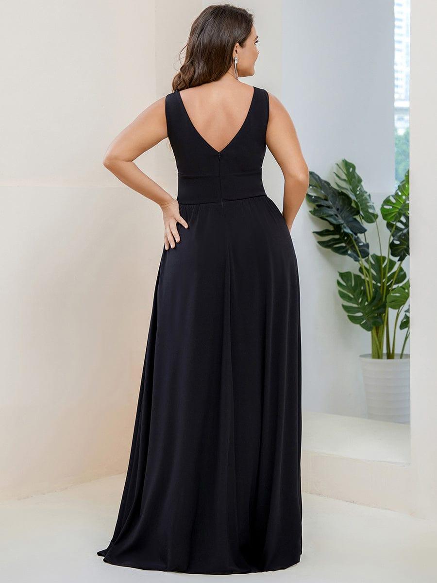 pretty SORAYA|Plus Size Sleeveless V-Neck Empire Waist High Slit Floor-Length Evening Dress