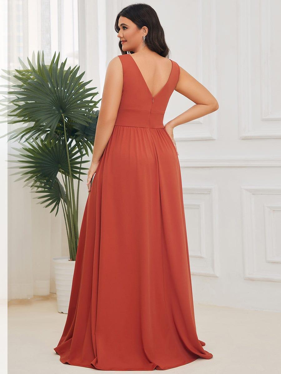 pretty SORAYA|Plus Size Sleeveless V-Neck Empire Waist High Slit Floor-Length Evening Dress
