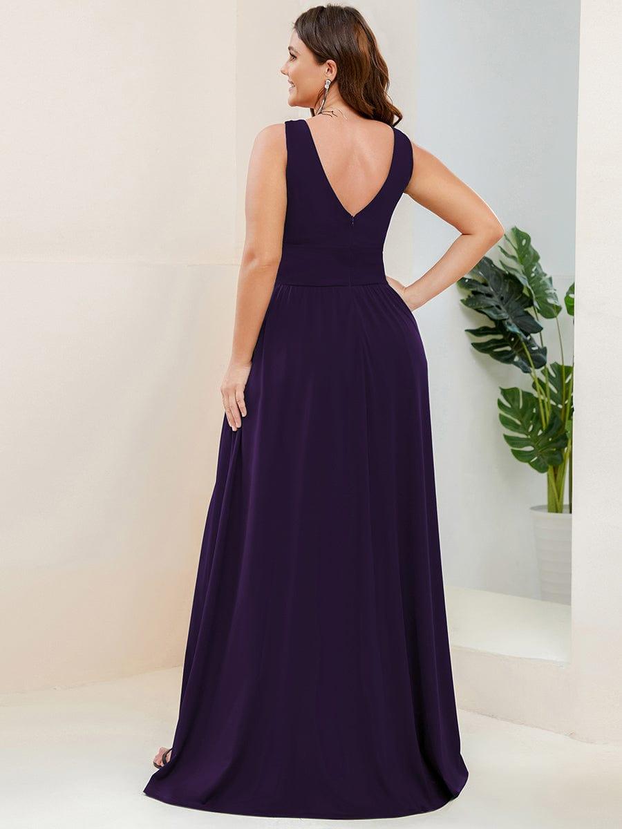 pretty SORAYA|Plus Size Sleeveless V-Neck Empire Waist High Slit Floor-Length Evening Dress