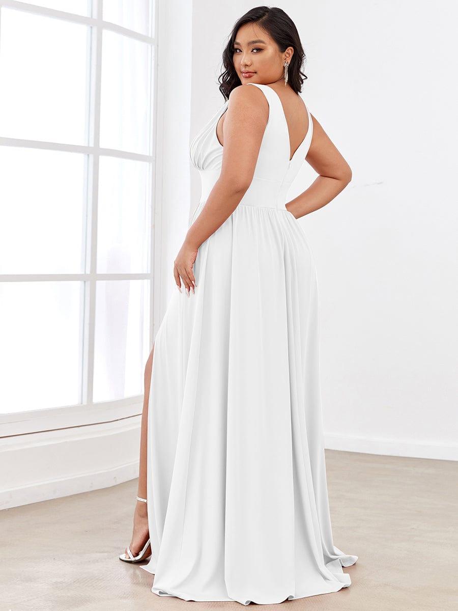 pretty SORAYA|Plus Size Sleeveless V-Neck Empire Waist High Slit Floor-Length Evening Dress