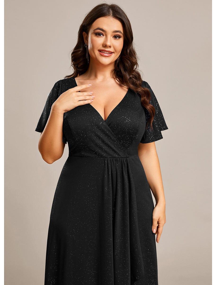 pretty MELODÉ|Plus Size Glitter Ruffled High-Low Front Slit Evening Dress
