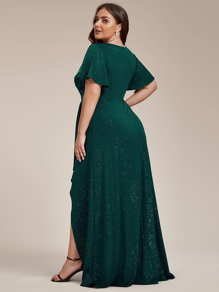 pretty MELODÉ|Plus Size Glitter Ruffled High-Low Front Slit Evening Dress