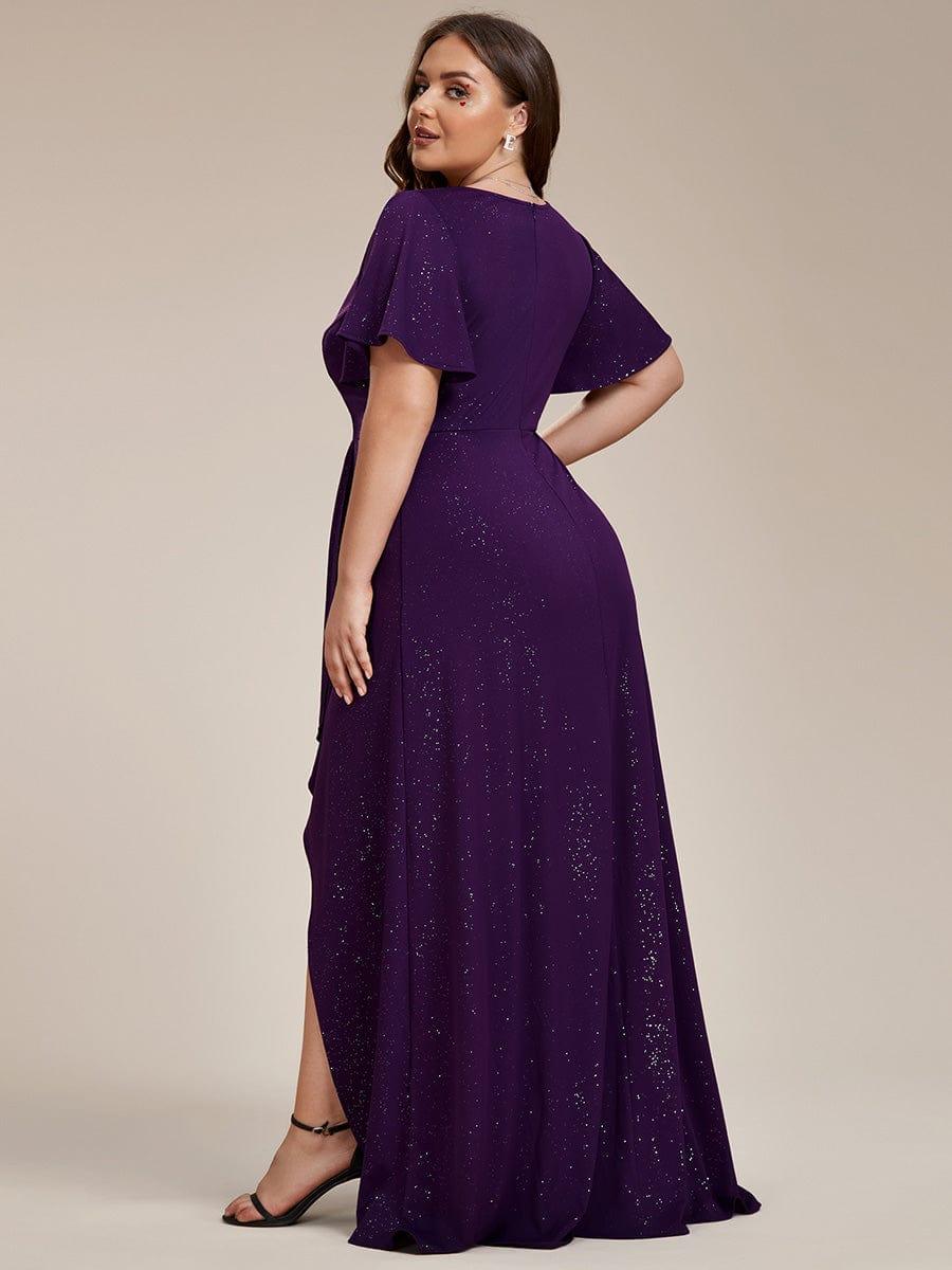 pretty MELODÉ|Plus Size Glitter Ruffled High-Low Front Slit Evening Dress