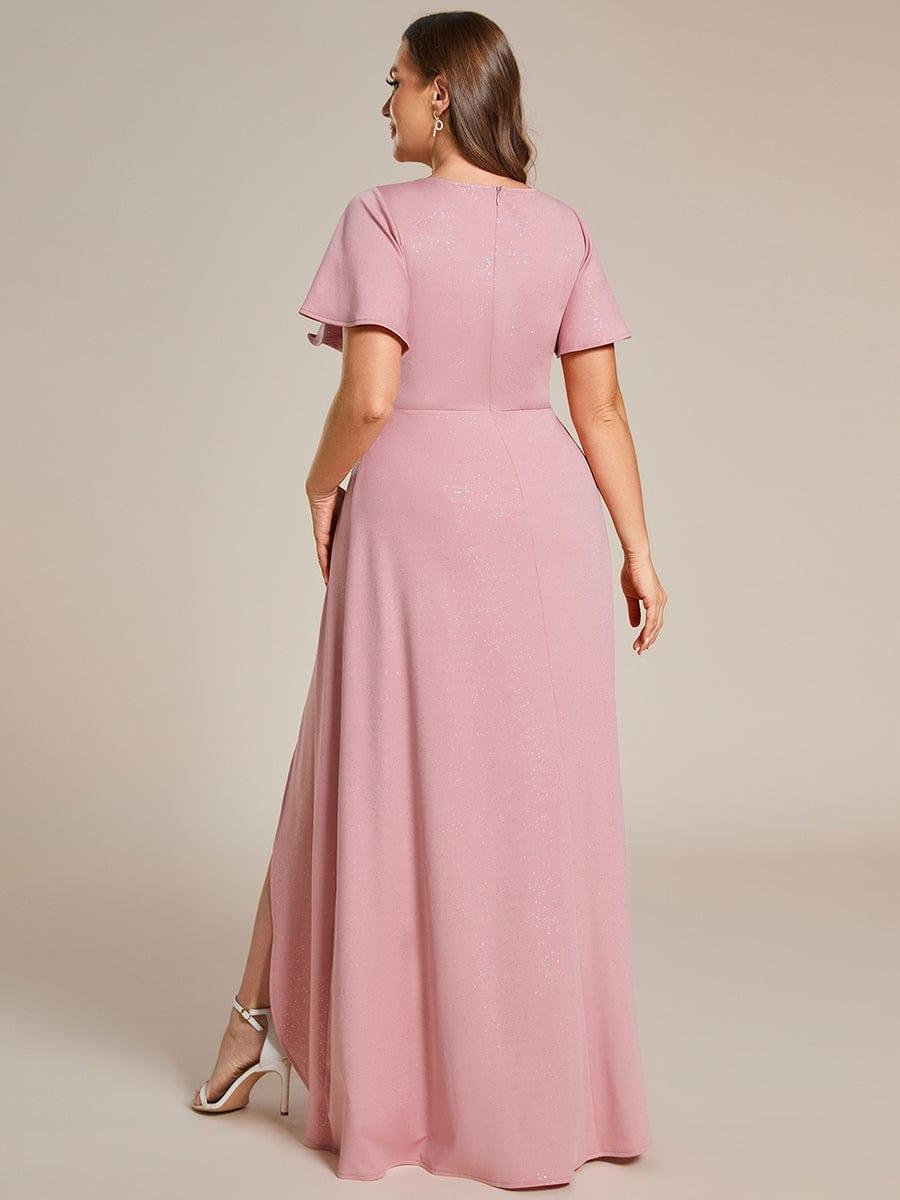 pretty MELODÉ|Plus Size Glitter Ruffled High-Low Front Slit Evening Dress