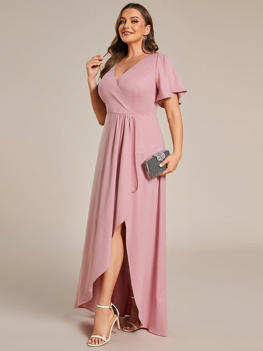 pretty MELODÉ|Plus Size Glitter Ruffled High-Low Front Slit Evening Dress