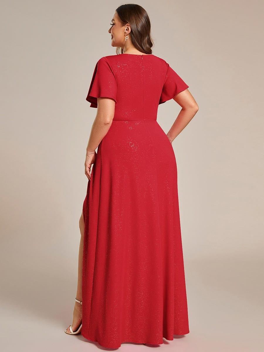 pretty MELODÉ|Plus Size Glitter Ruffled High-Low Front Slit Evening Dress