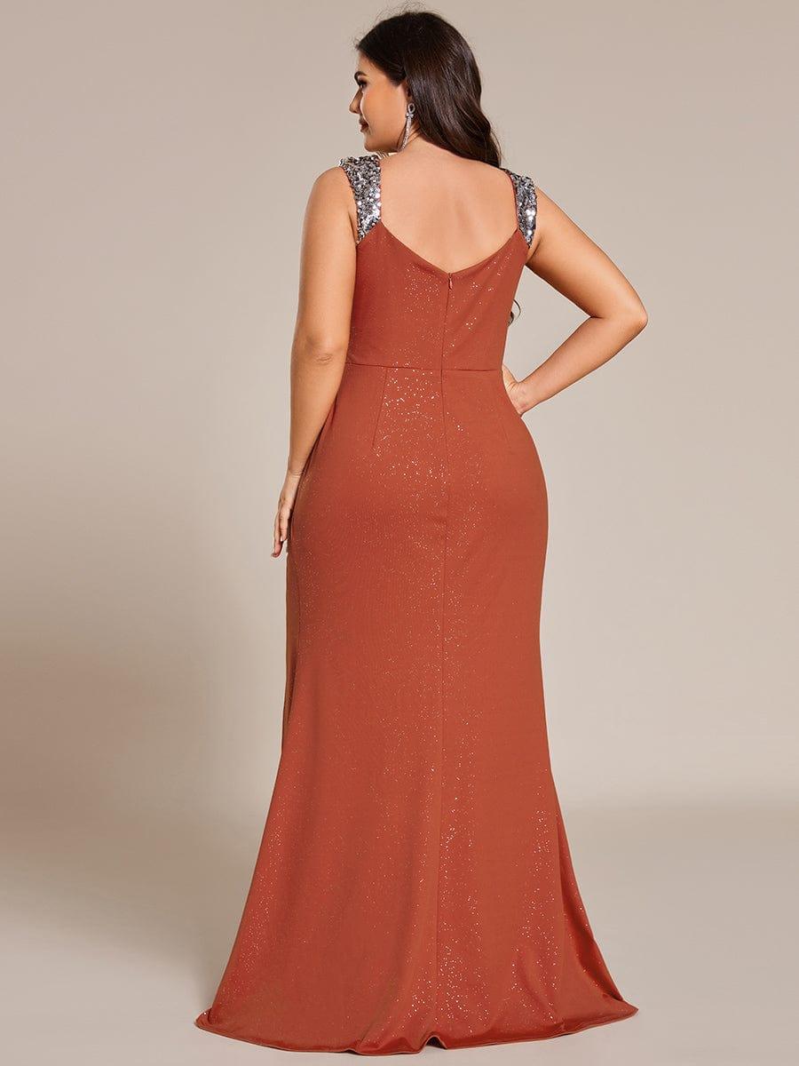 pretty NOIRE|Plus Size Sequin Shoulder Strap Wedding Guest Dress with Side Slit