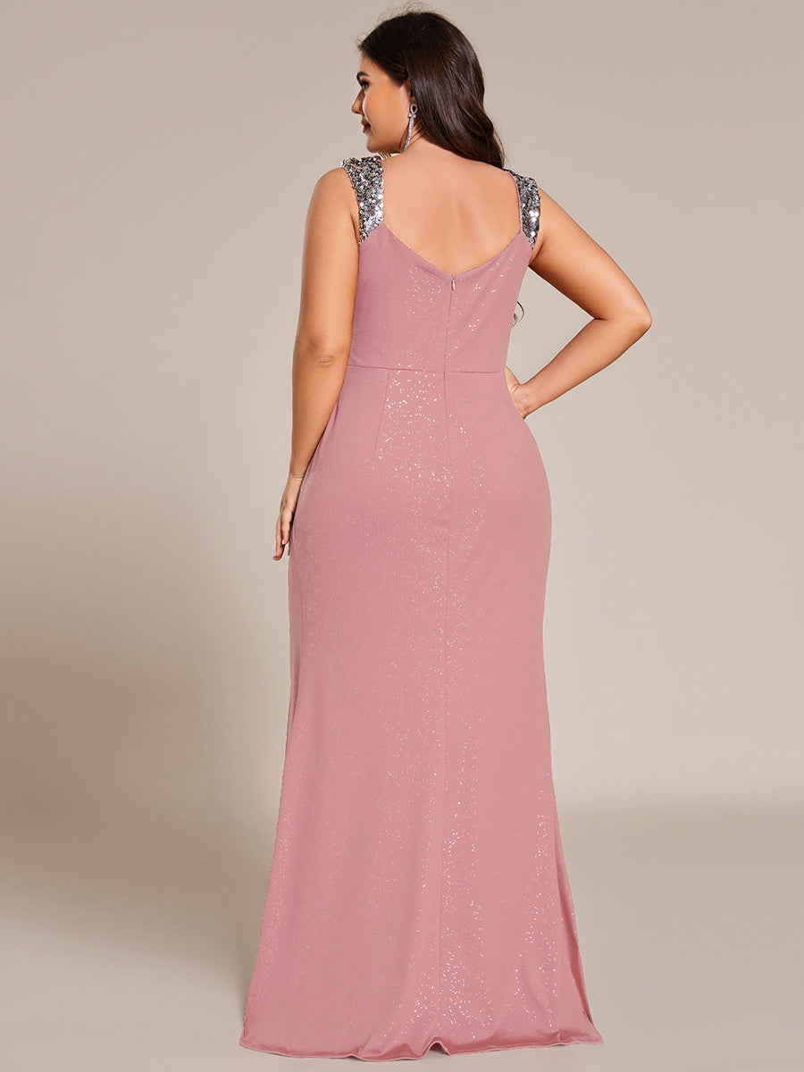 pretty NOIRE|Plus Size Sequin Shoulder Strap Wedding Guest Dress with Side Slit