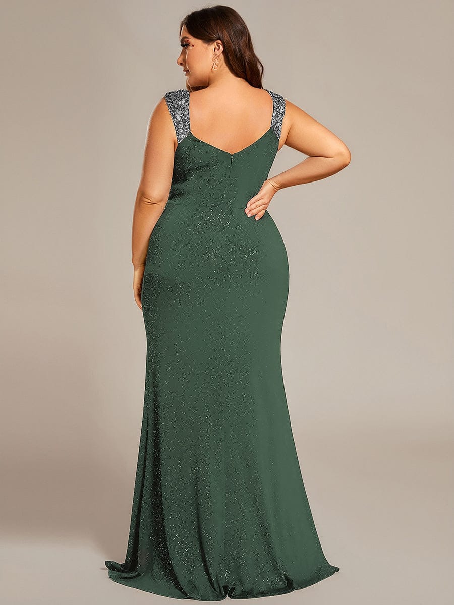 pretty NOIRE|Plus Size Sequin Shoulder Strap Wedding Guest Dress with Side Slit