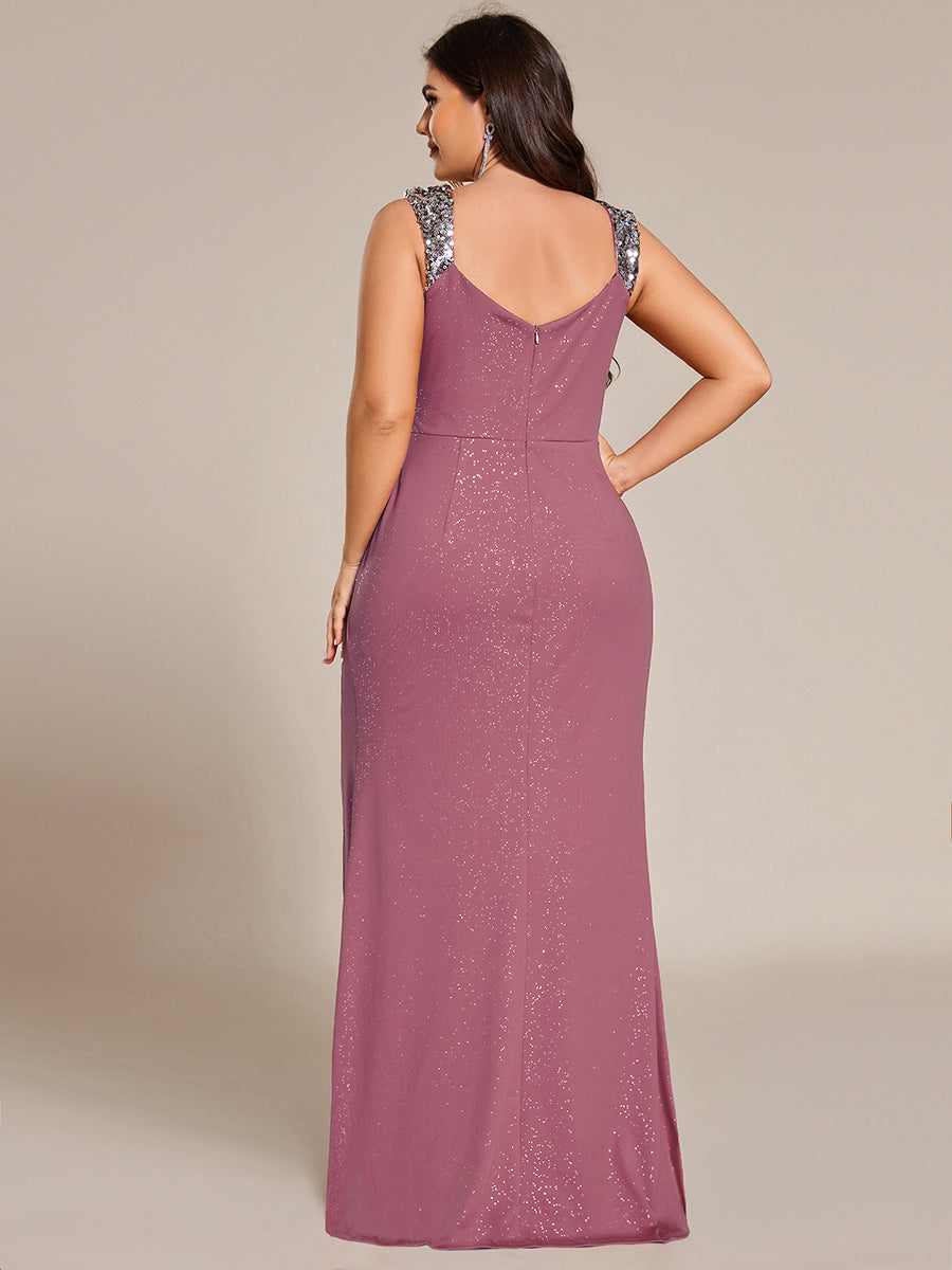 pretty NOIRE|Plus Size Sequin Shoulder Strap Wedding Guest Dress with Side Slit