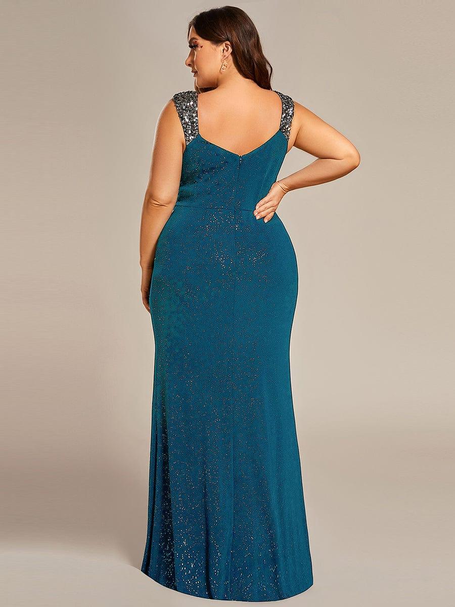 pretty NOIRE|Plus Size Sequin Shoulder Strap Wedding Guest Dress with Side Slit