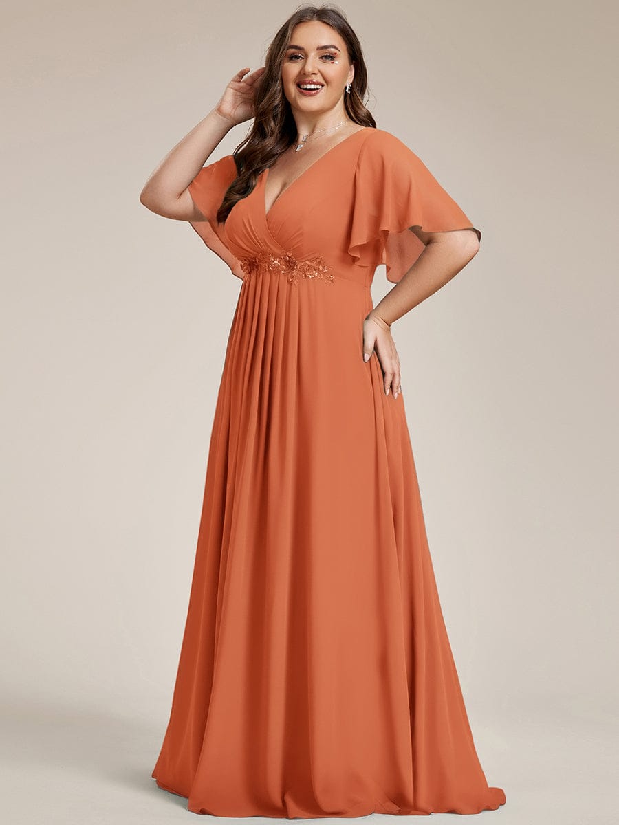 pretty IVYROSE|Plus Size Floral Applique Short Sleeve A-Line Chiffon Formal Evening Dress