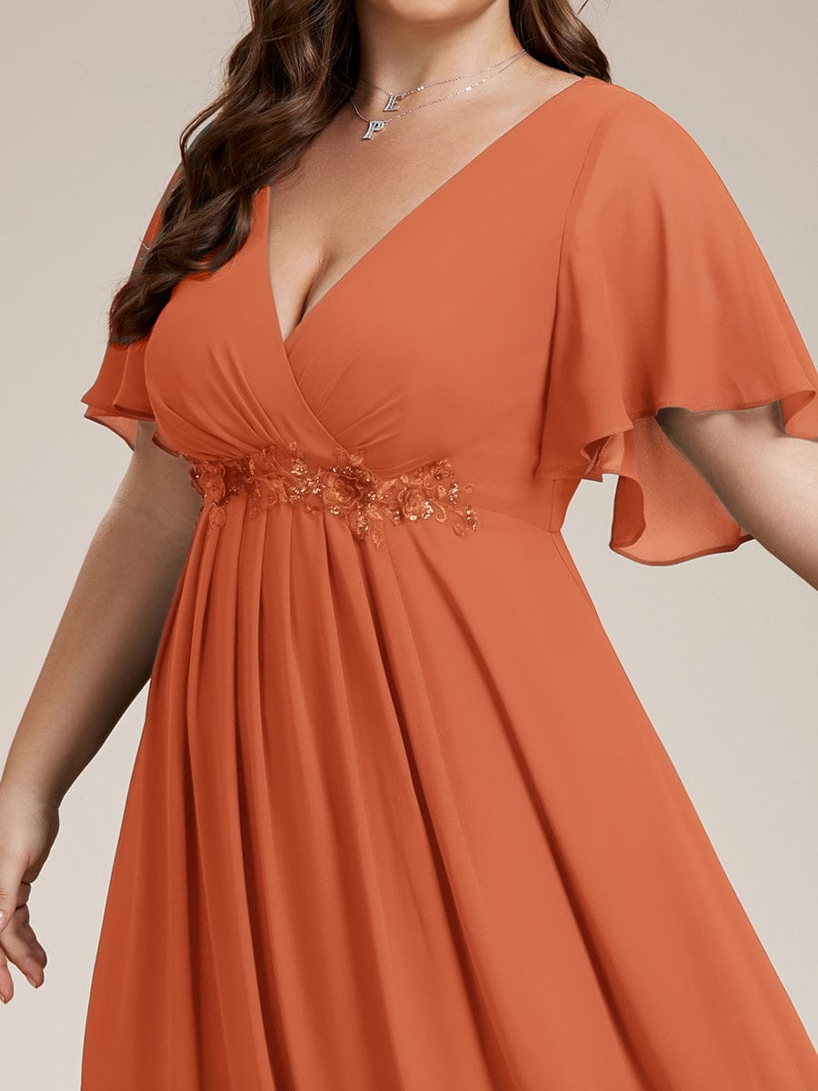pretty IVYROSE|Plus Size Floral Applique Short Sleeve A-Line Chiffon Formal Evening Dress
