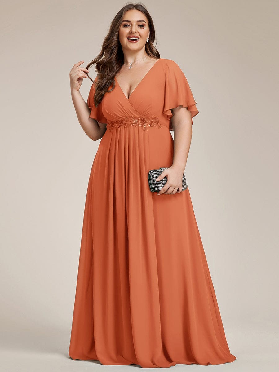 pretty IVYROSE|Plus Size Floral Applique Short Sleeve A-Line Chiffon Formal Evening Dress