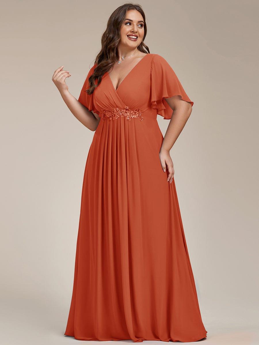 pretty IVYROSE|Plus Size Floral Applique Short Sleeve A-Line Chiffon Formal Evening Dress