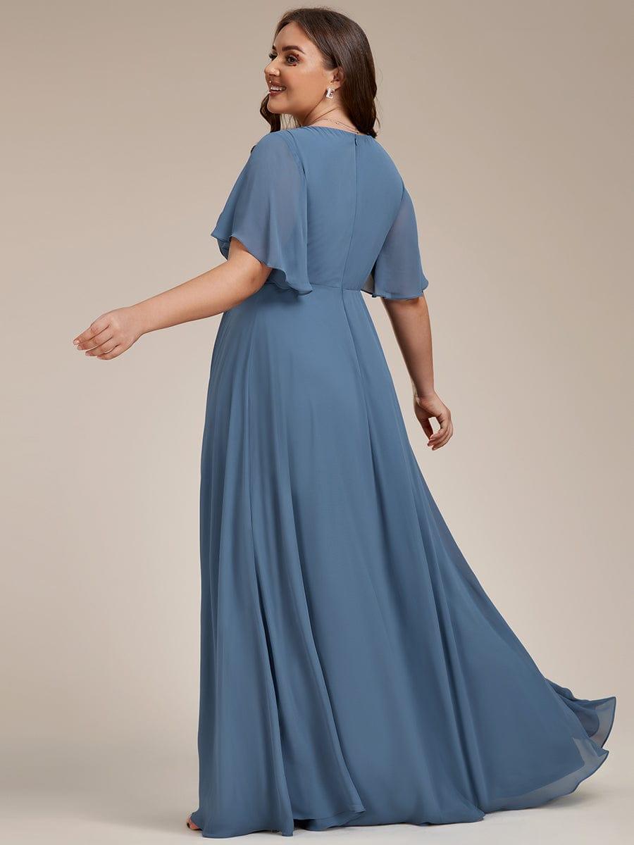 pretty IVYROSE|Plus Size Floral Applique Short Sleeve A-Line Chiffon Formal Evening Dress